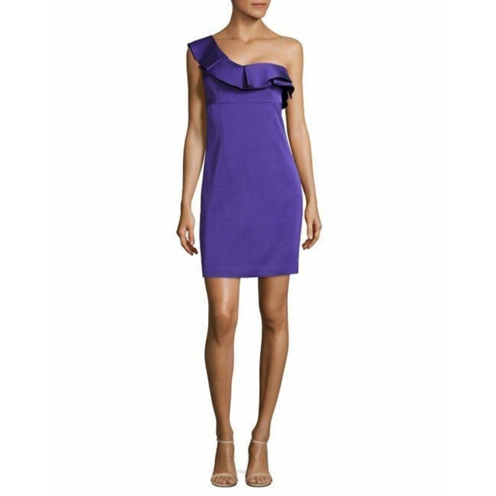 NWT TRINA TURK 2 purple sheath dress ruffle one shoulder formal cocktail $400